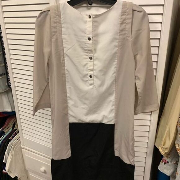 H&M shirt dress cream and black color block dress size 4 - Picture 4 of 6